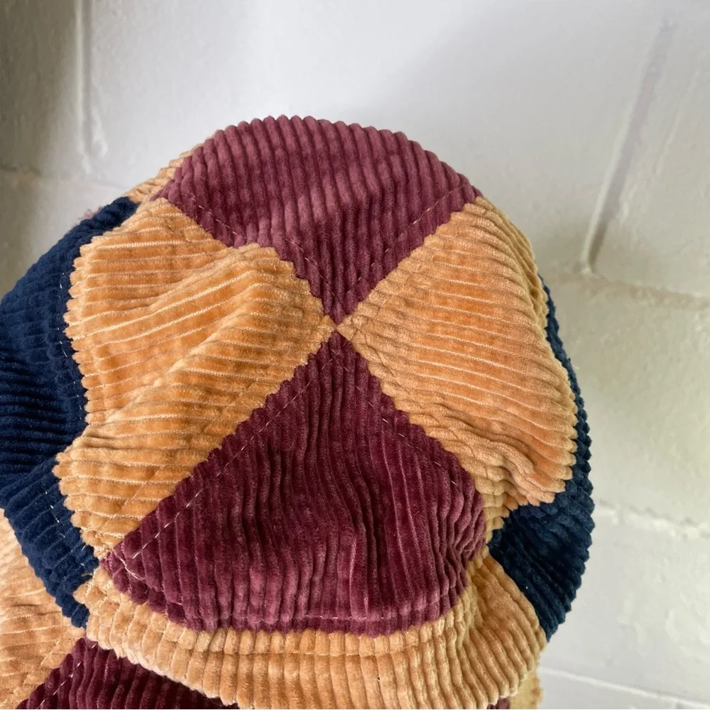 Urban Outfitters Patchwork Corduroy Bucket Hat in Mustard, Burgundy & Navy